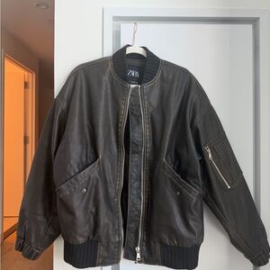 Zara Men's Dark Brown Bomber Jacket